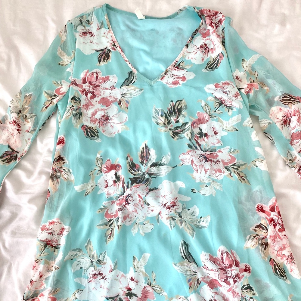 Blue, pink and white floral dress